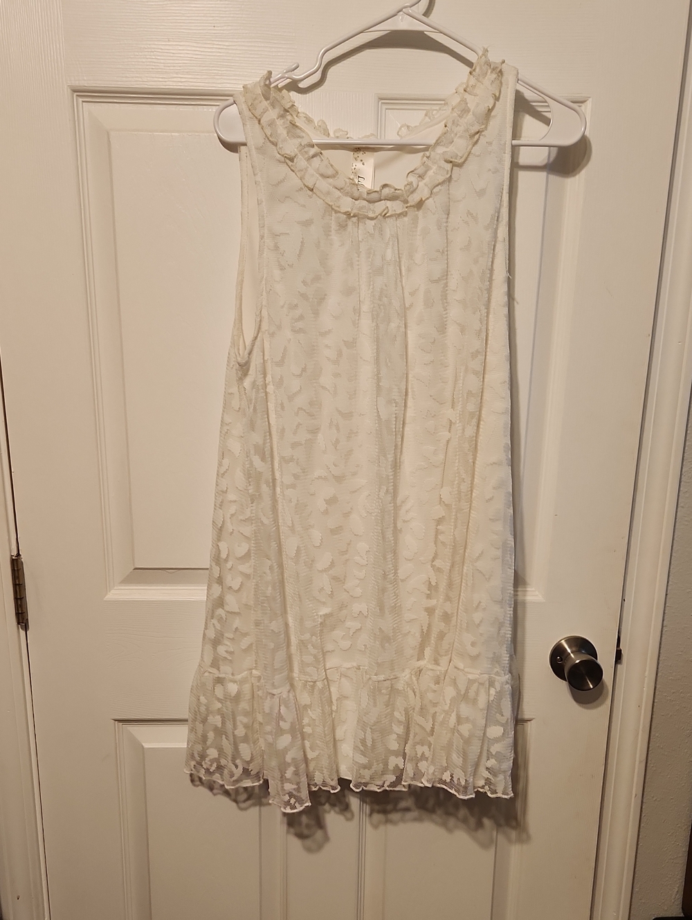Cream Lace Overlay Ruffle Hem Dress